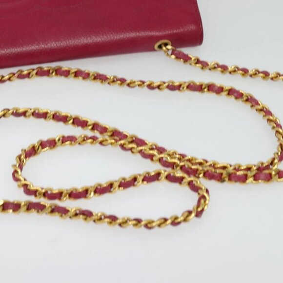 CHANEL Chain Wallet Grained Calf Skin Pink Gold CC Auth bs28262 - Picture 8 of 14